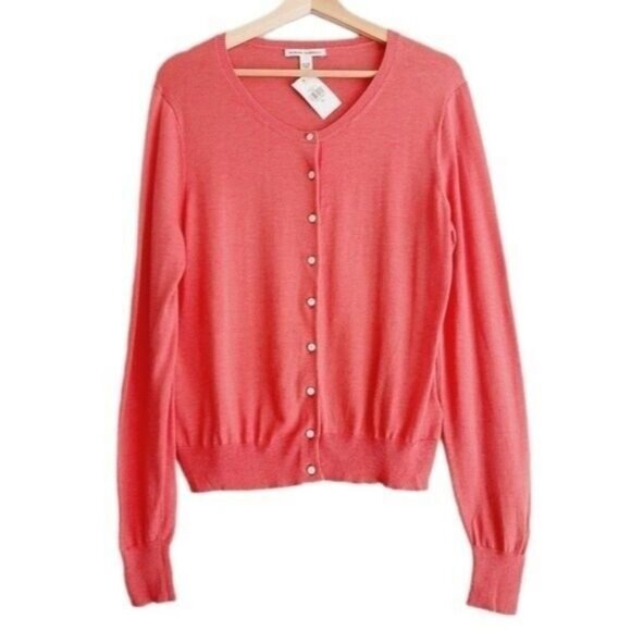 BANANA REPUBLIC NEW Silk Blend Cardigan Button Down Fine Knit Classic Pink Sz XL - Picture 1 of 9